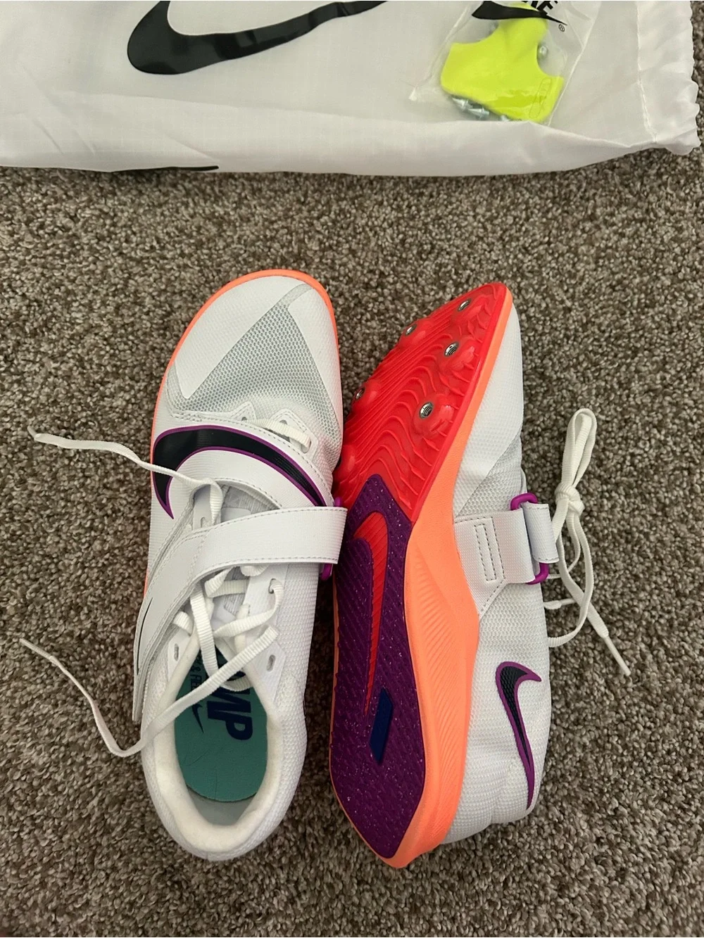 Nike White Track & Field Spikes with Pink Accent - long jump